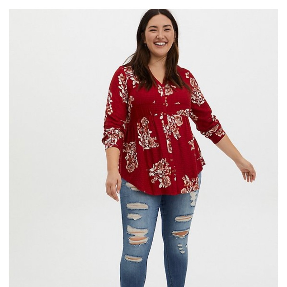 Torrid “Emma” Red Floral Babydoll Tunic